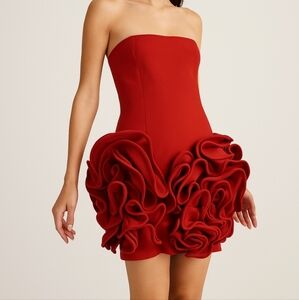 NWT miss rosier red strapless mini dress with flowers xs
